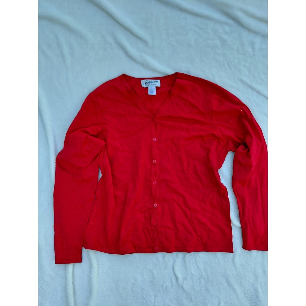 Pendleton Red Silk Blend V-Neck Button Front Cardigan Sweater Womens XL